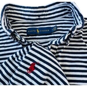Polo Ralph Lauren Men Sz M Polo Shirt Blue White Stripe Short Sleeve Flap Pocket